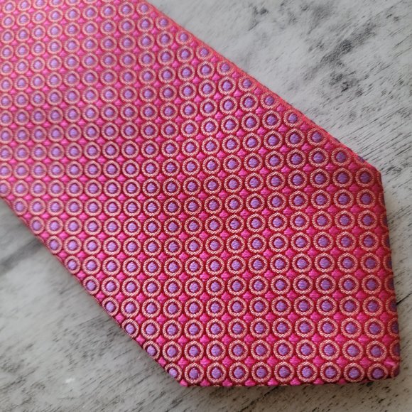 Oxxford Clothes Pink and Purple Geometric Print Silk Tie 61" x 3.25" - Picture 8 of 9